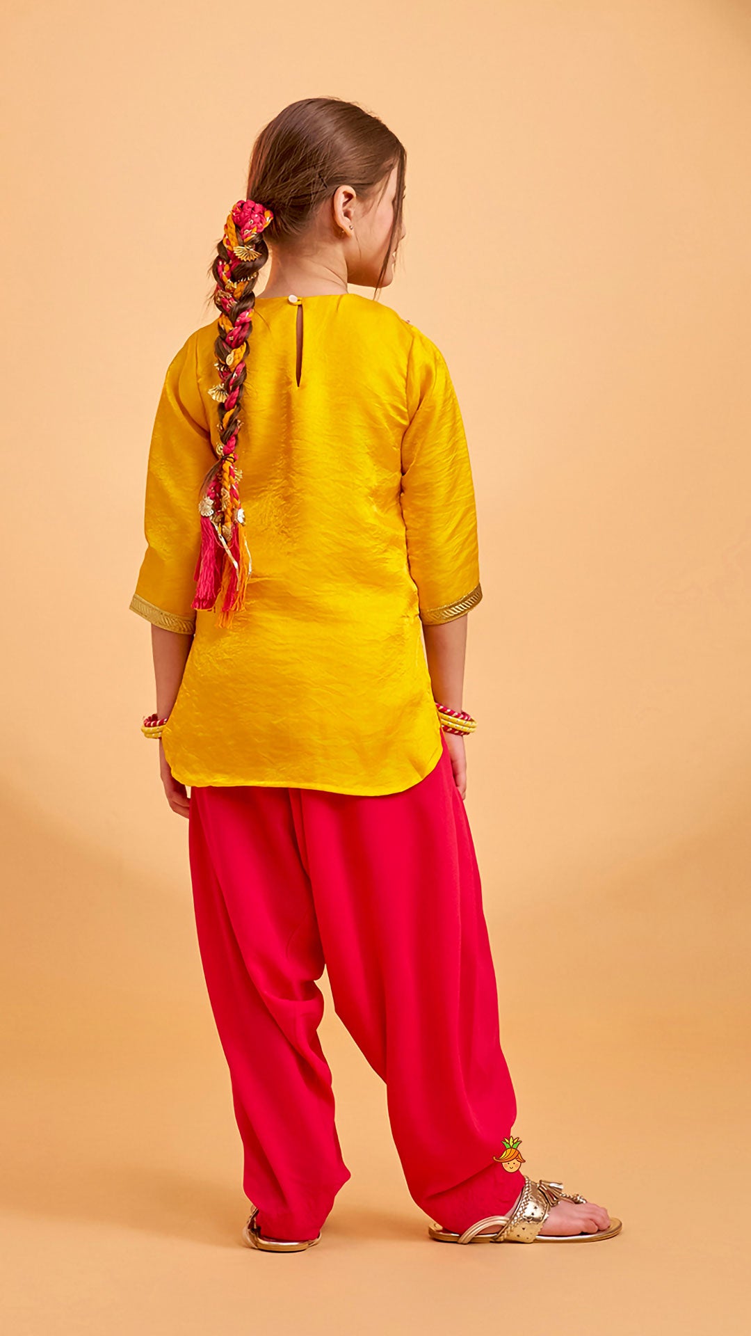 Shimmery Festive Kurti With Salwar And Dupatta With Hand Accessory