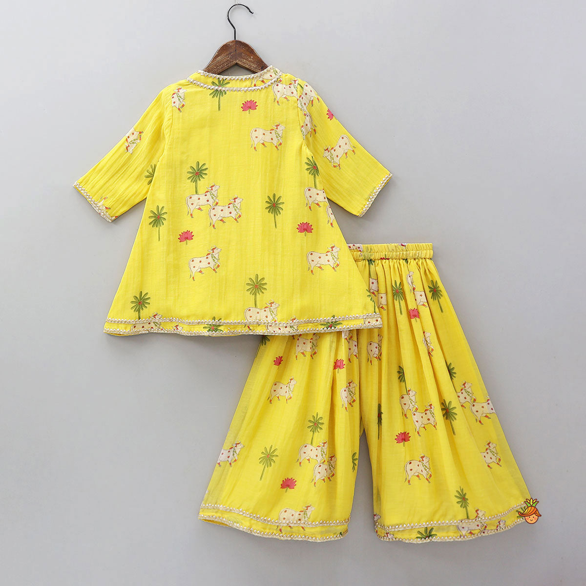 Pre Order: Tie-Knot Detail Angarkha-Style Ethnic Kurti And Palazzo