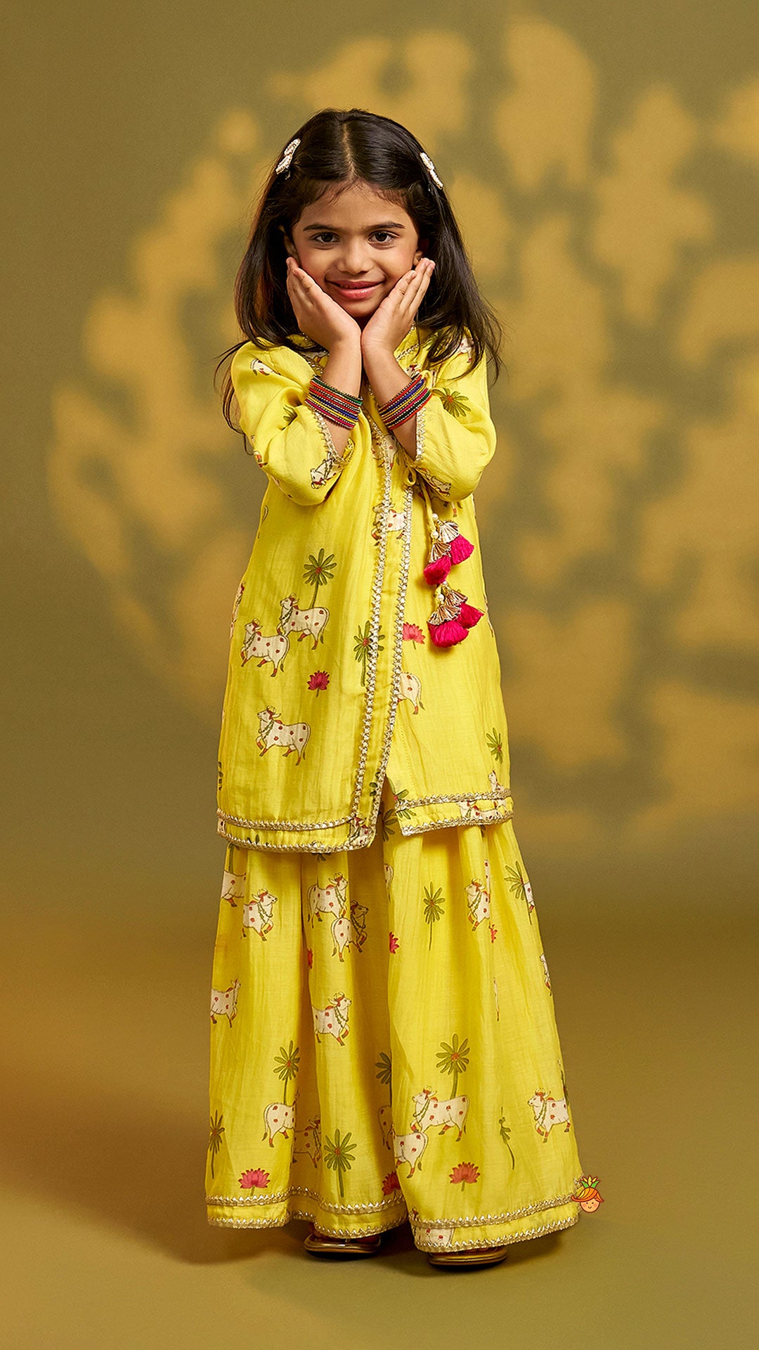 Pre Order: Tie-Knot Detail Angarkha-Style Ethnic Kurti And Palazzo