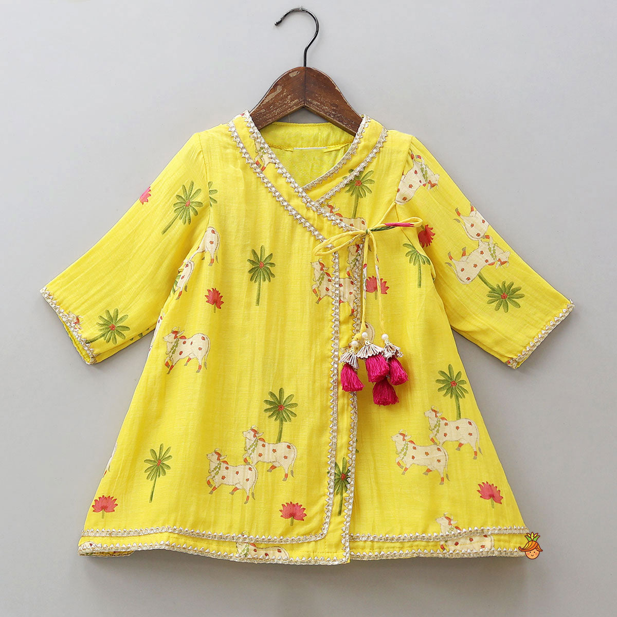 Pre Order: Tie-Knot Detail Angarkha-Style Ethnic Kurti And Palazzo