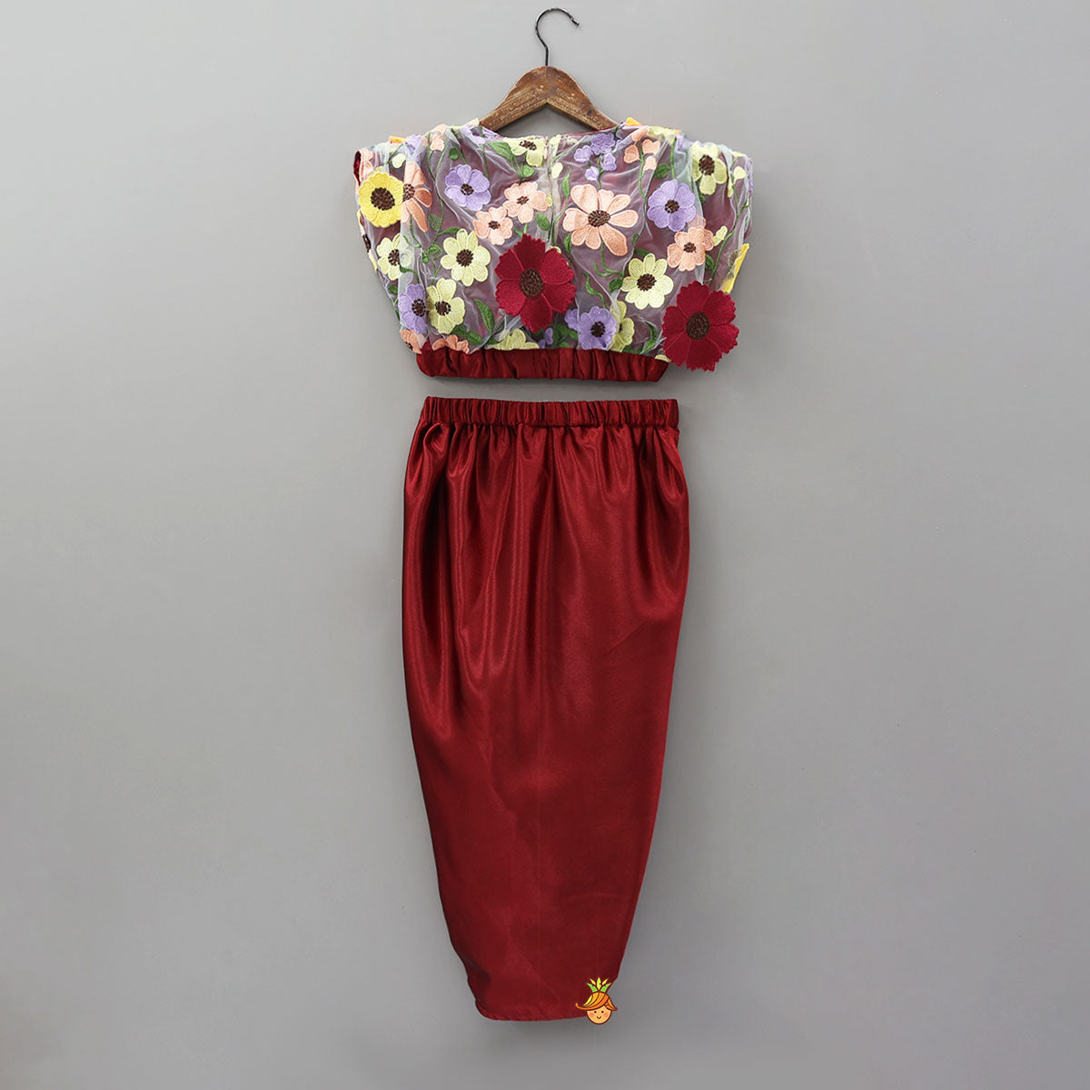 Pre Order: 3D Flowers Embellished Elasticated Top And Dhoti Style Skirt