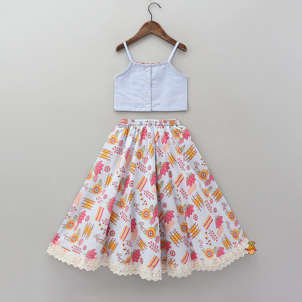 Pre Order: Embroidered Strappy Crop Top And Matching Lehenga