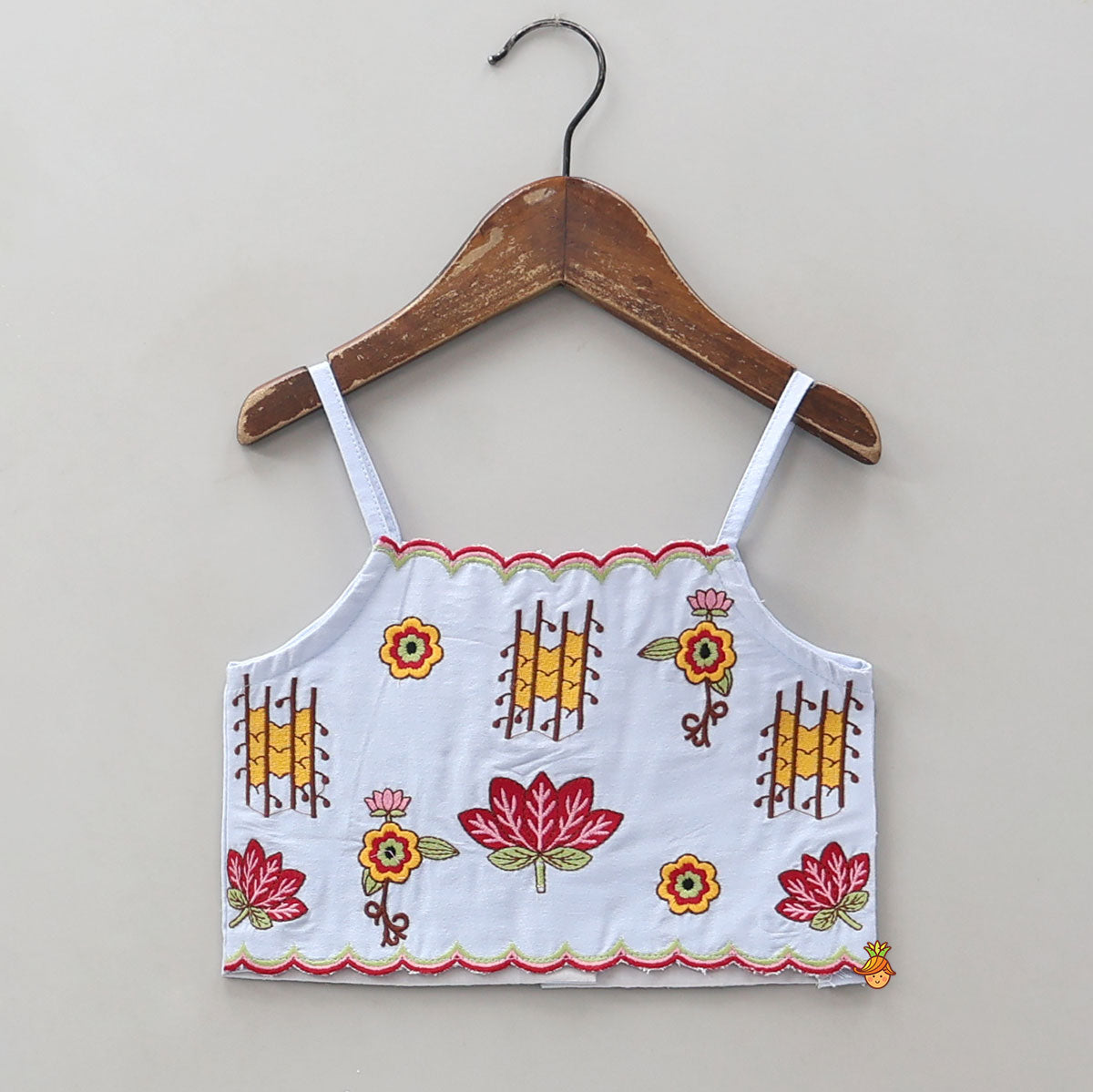 Pre Order: Embroidered Strappy Crop Top And Matching Lehenga