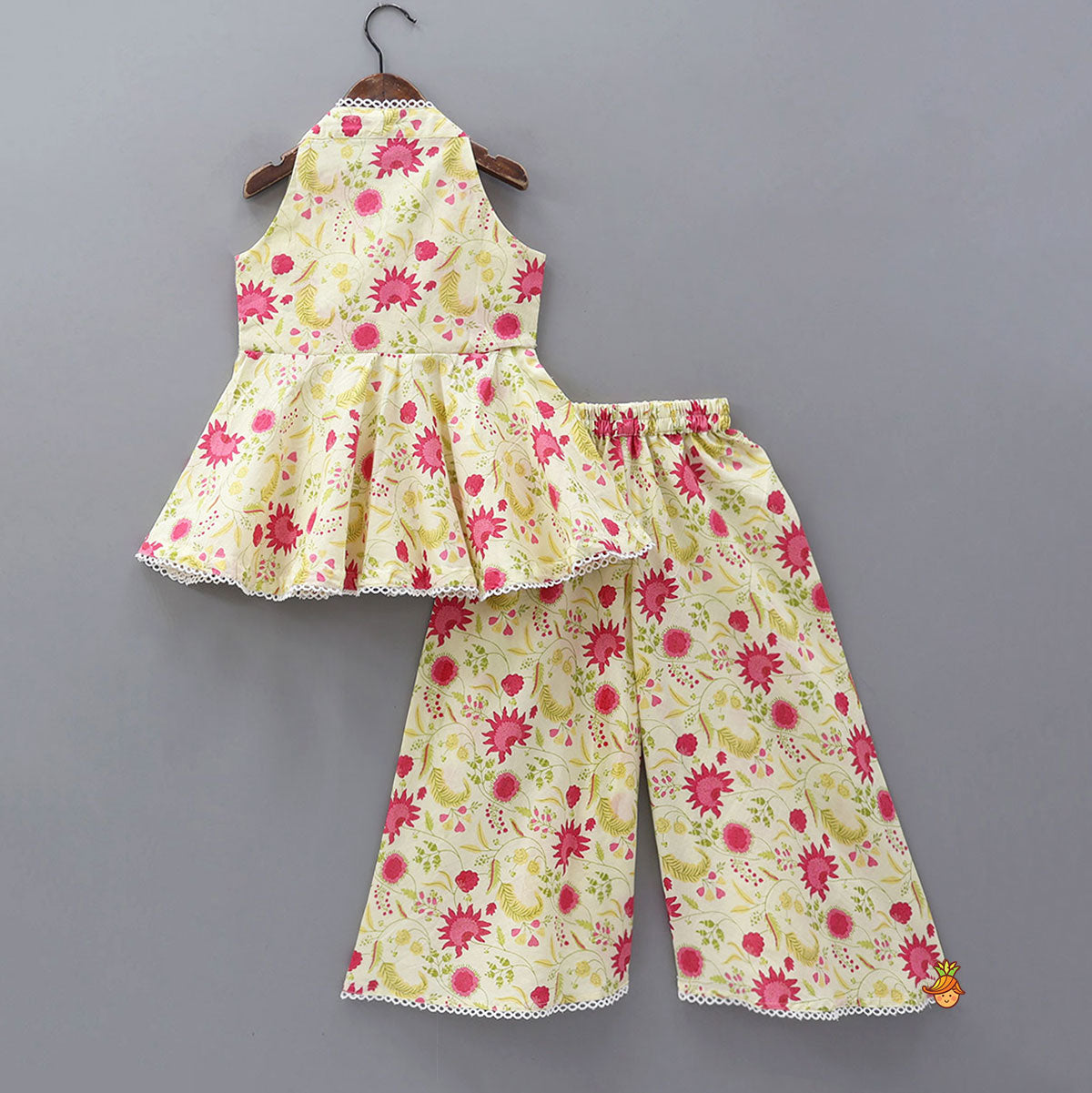 Sleeveless Printed Kurti And Flared Palazzo With Net Dupatta