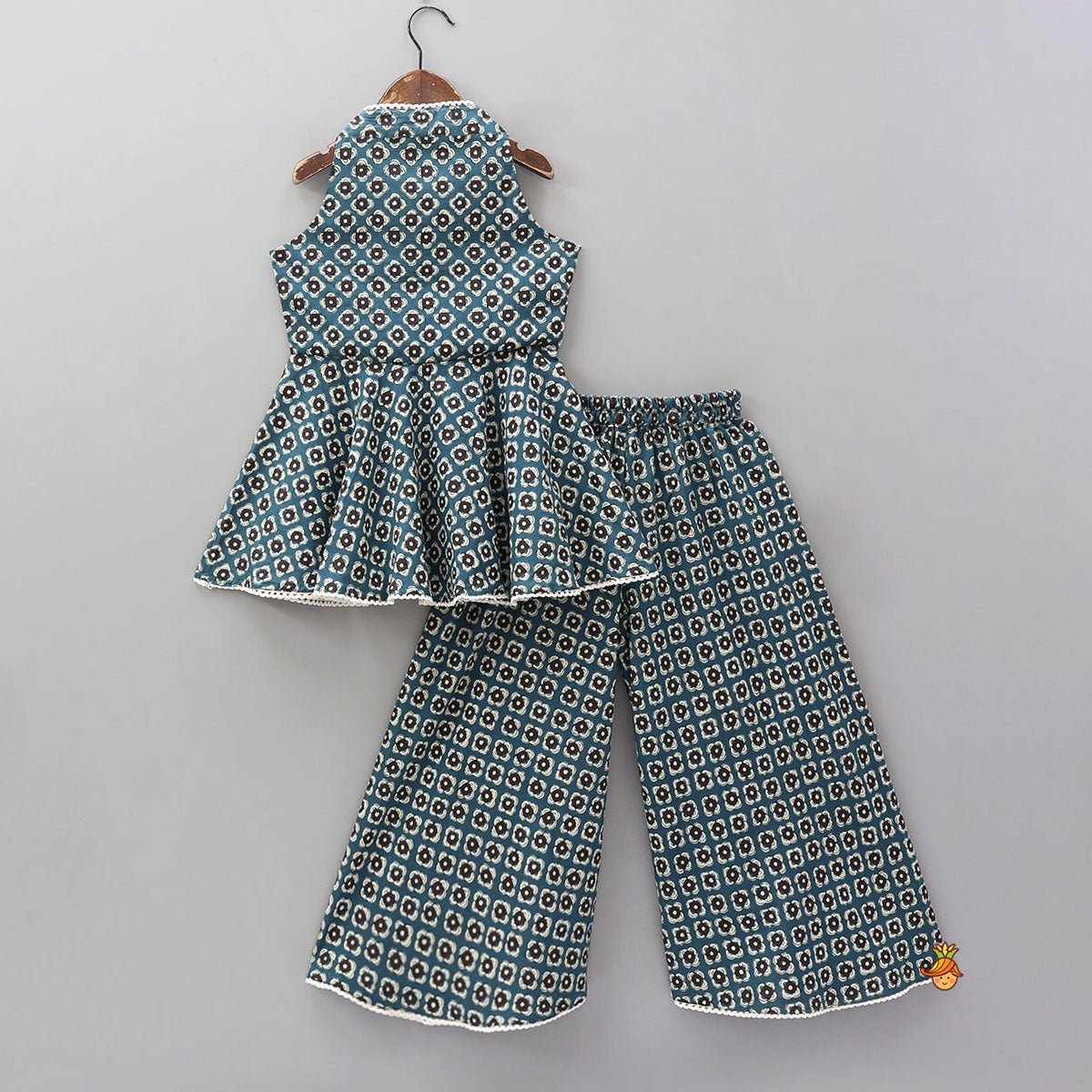 Sleeveless Printed Cotton Kurti And Flared Palazzo With Contrasting Dupatta