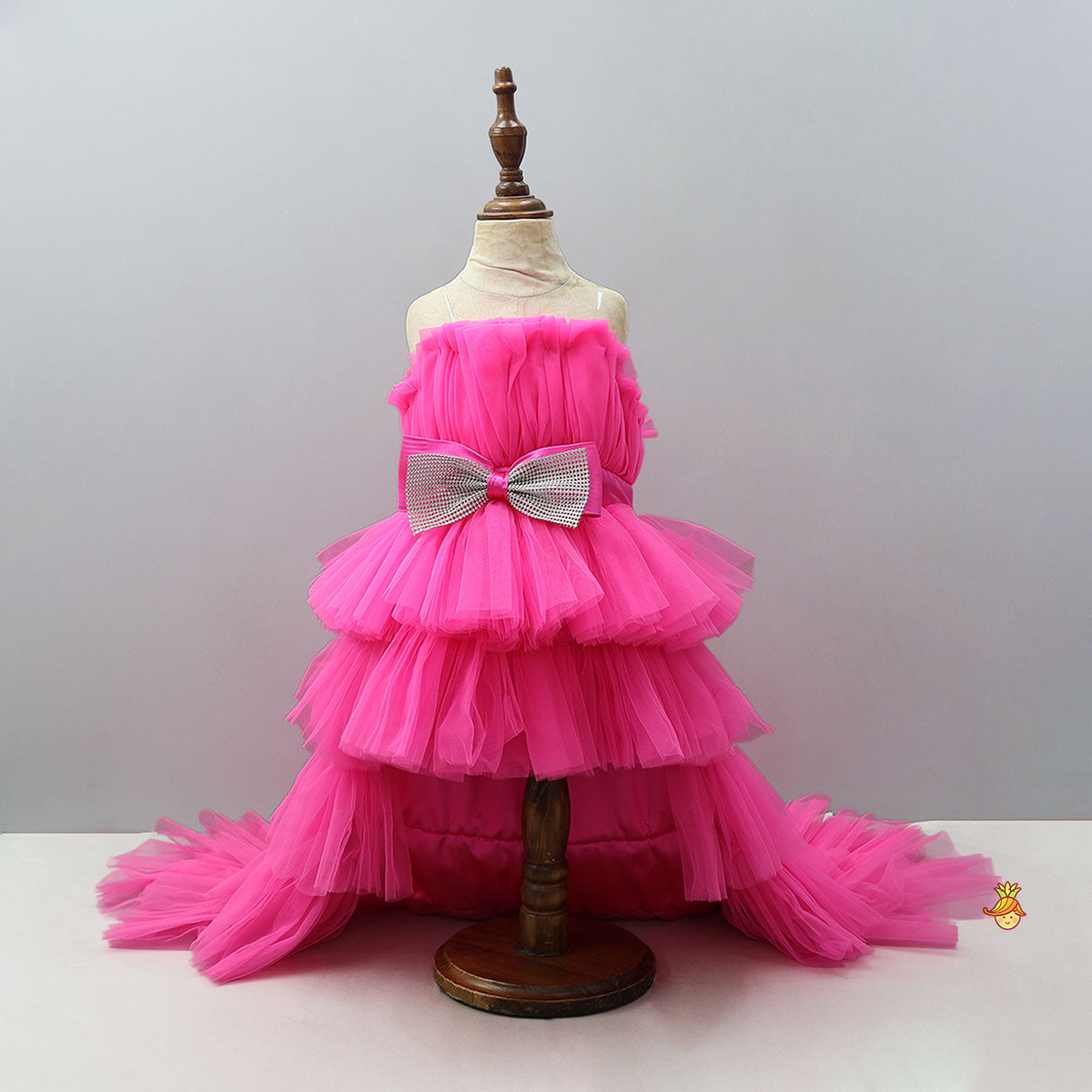 Fancy Bow Adorned Frilly Layered Trail Dress