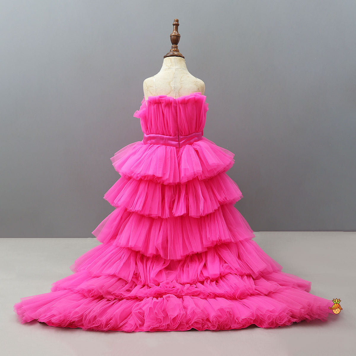 Fancy Bow Adorned Frilly Layered Trail Dress