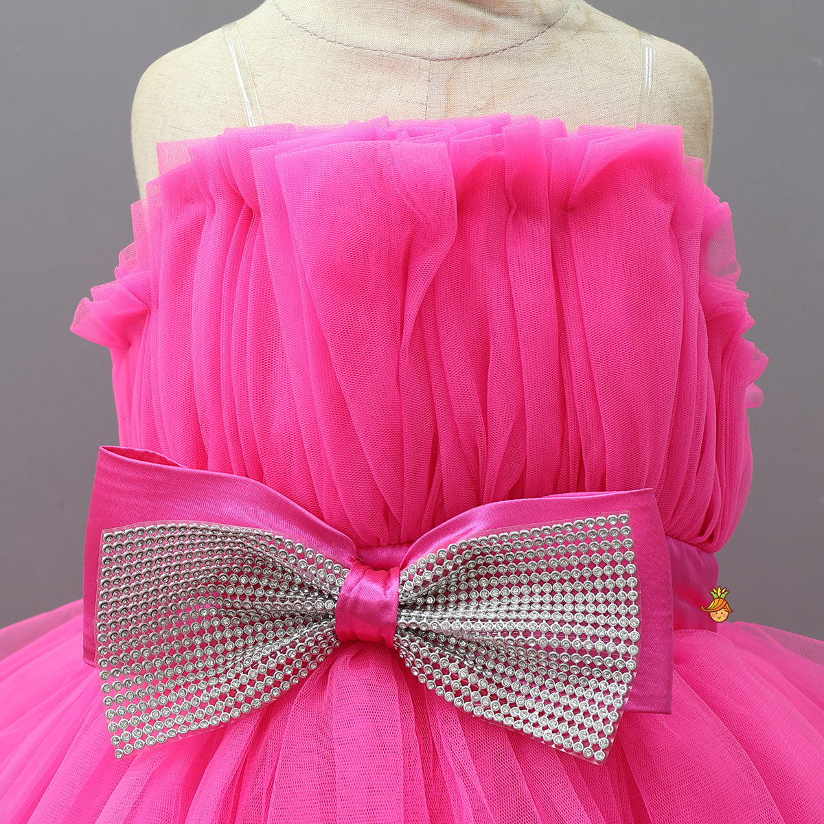 Fancy Bow Adorned Frilly Layered Trail Dress