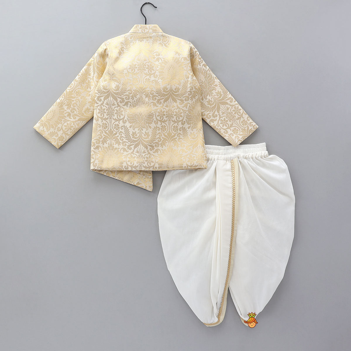 Pre Order: Brocade Asymmetric Sherwani And Dhoti