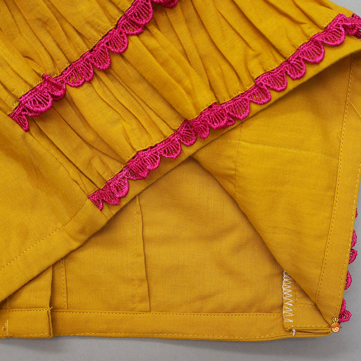 Stylish Tiered Ruffle Crop Top With Floral Print Lehenga