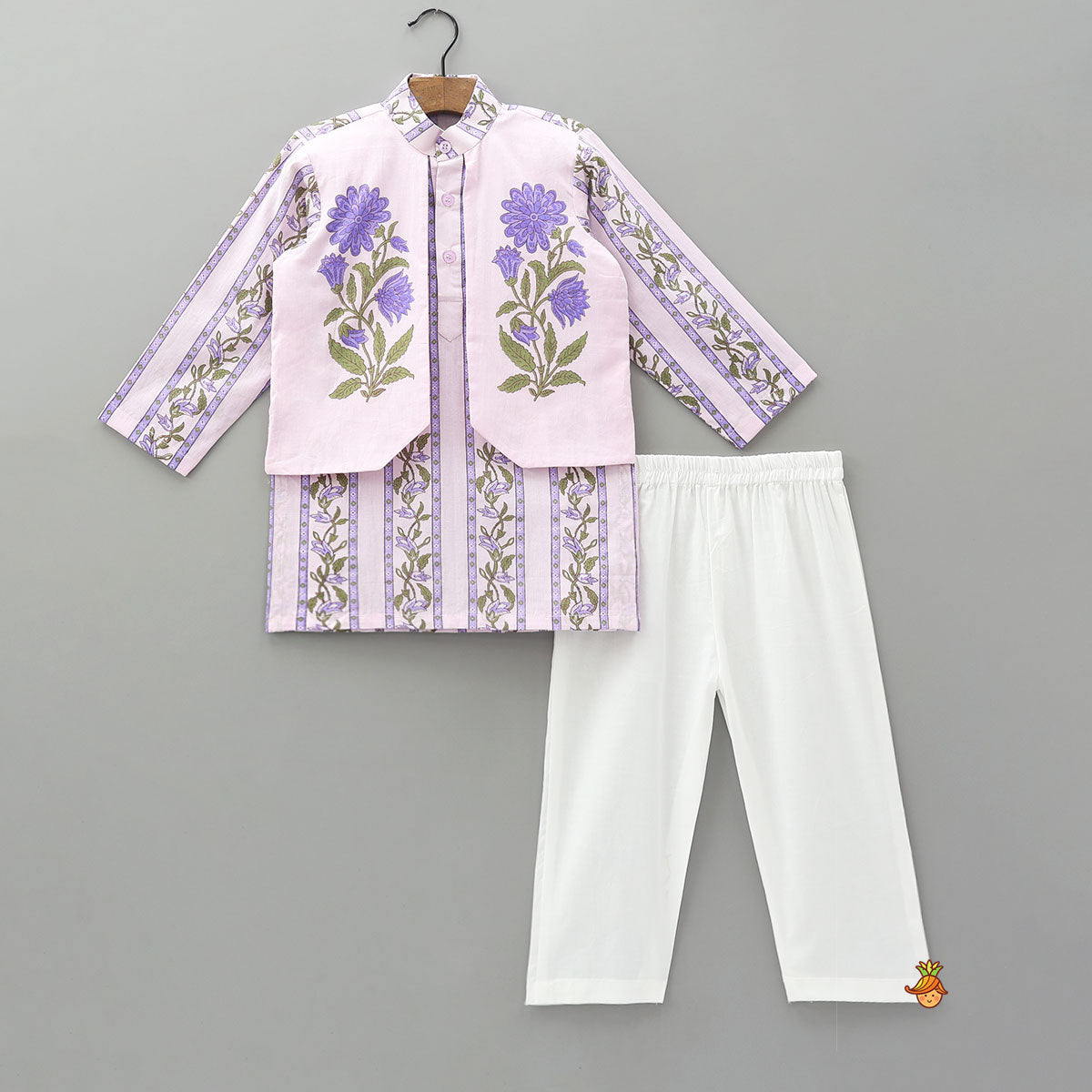 Floral Printed Flap Detail Ethnic Kurta And Pyjama