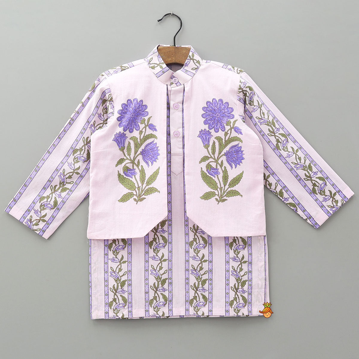 Floral Printed Flap Detail Ethnic Kurta And Pyjama