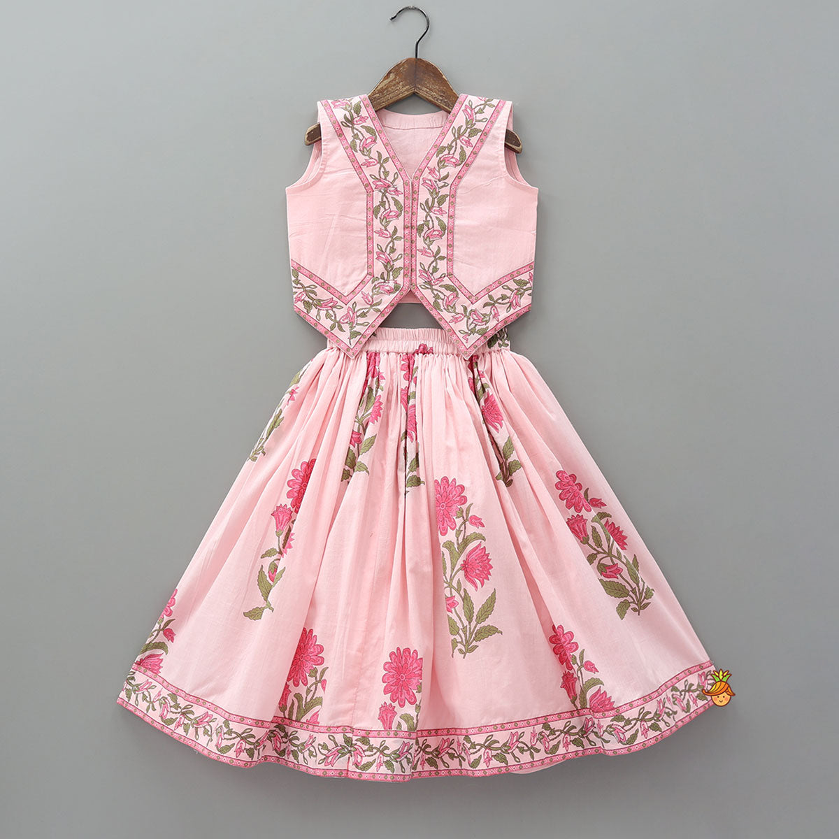 Floral Printed Asymmetric Top And Lehenga