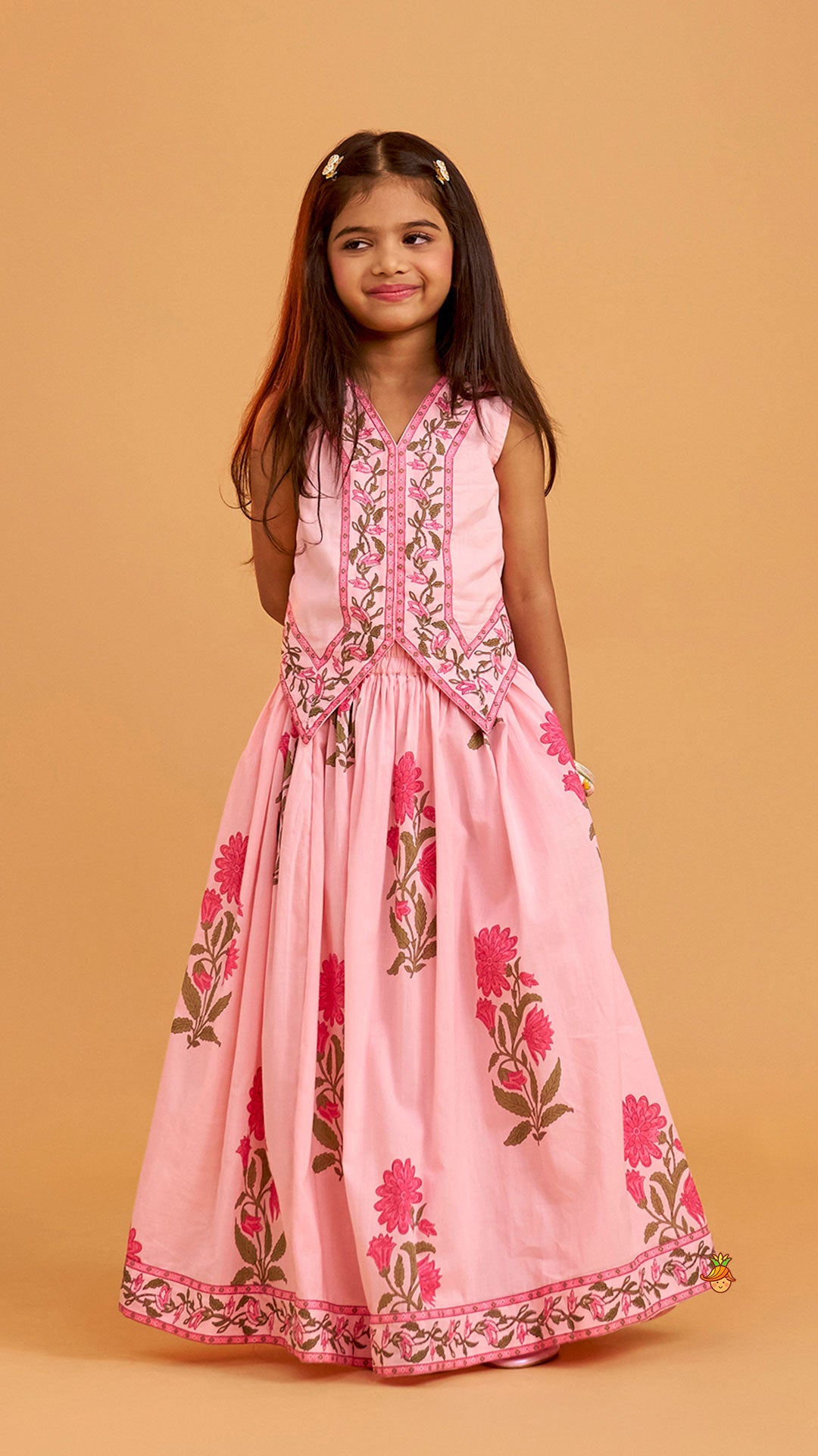 Floral Printed Asymmetric Top And Lehenga