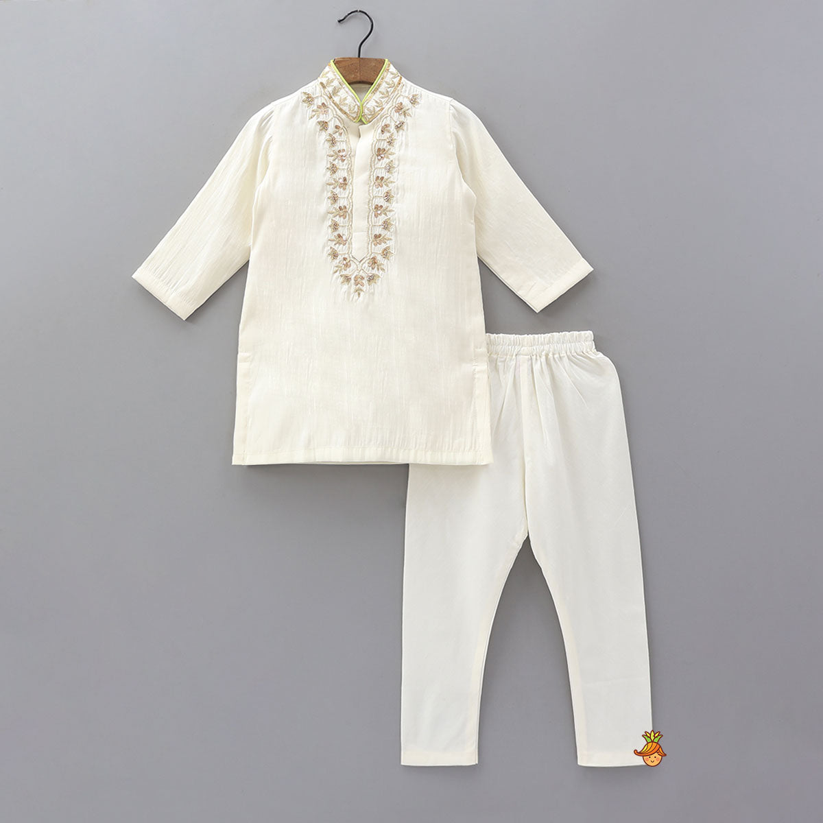 Pre Order: Hand Embroidered Front Placket Kurta And Churidar