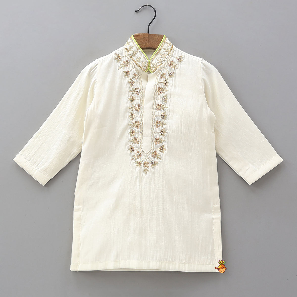 Pre Order: Hand Embroidered Front Placket Kurta And Churidar