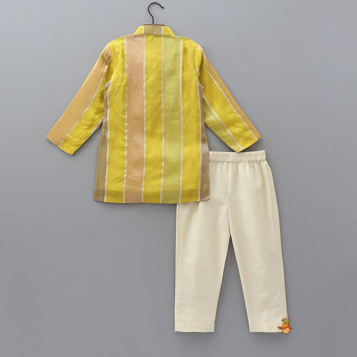 Pre Order: Shimmer Lace Detailed Contrast Striped Kurta With Pyjama