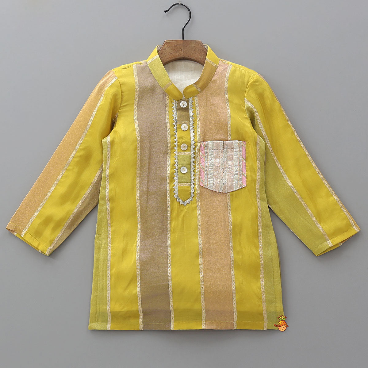 Pre Order: Shimmer Lace Detailed Contrast Striped Kurta With Pyjama