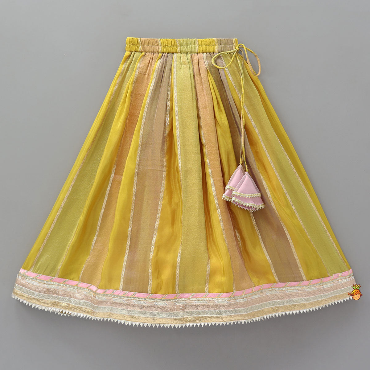 Pre Order: Mirror Embellished Lace Detailed Top And Lehenga With Heart Shaped Bag
