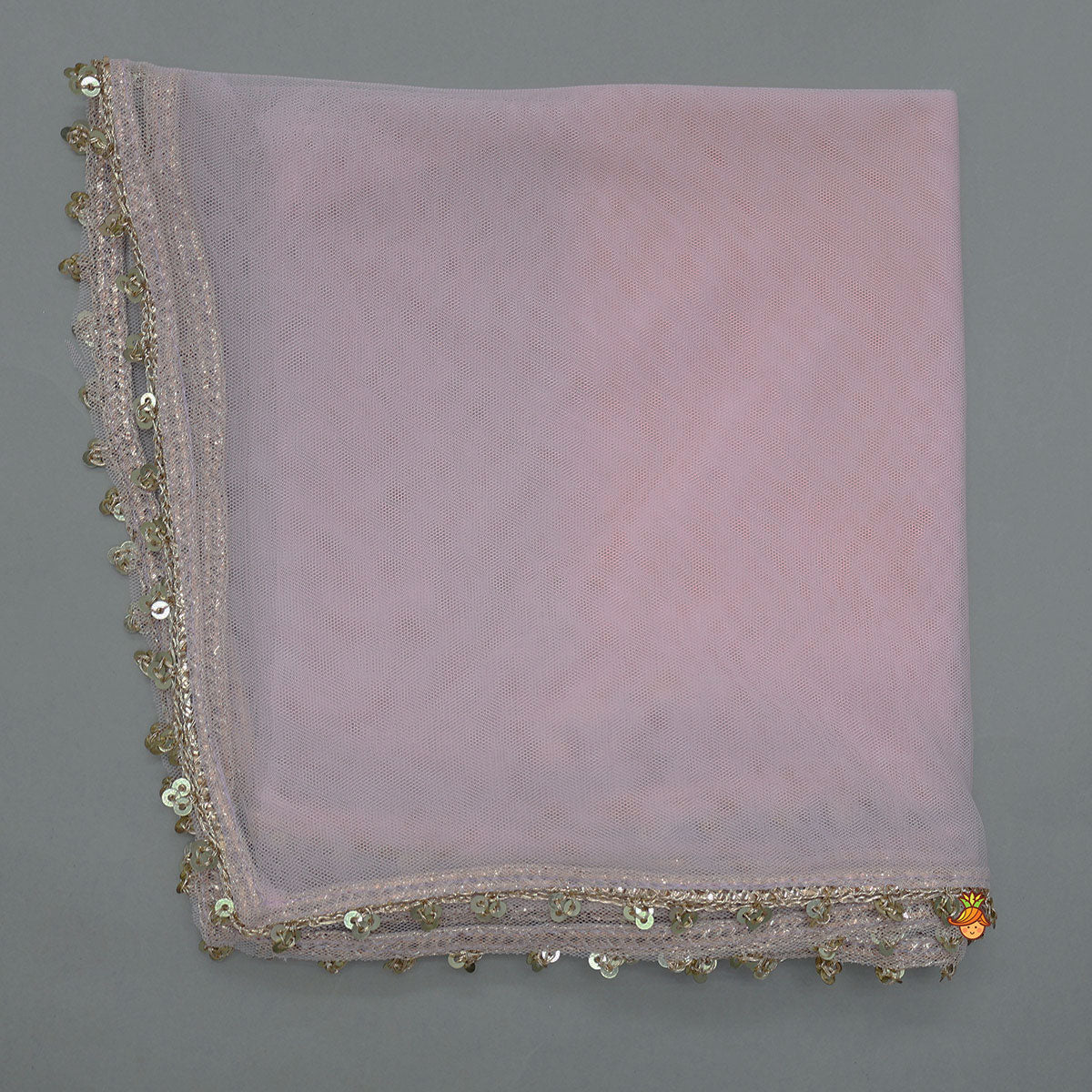 Pre Order: Triple Knot Detail Shimmery Top And Lehenga With Net Dupatta