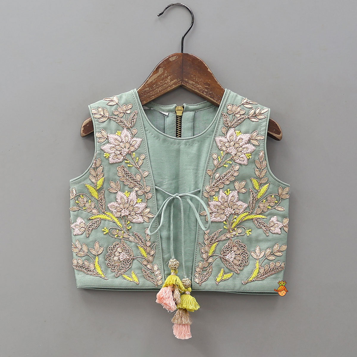 Pre Order: Jacket Style Front Knot Elegant Top And Cut-Work Palazzo
