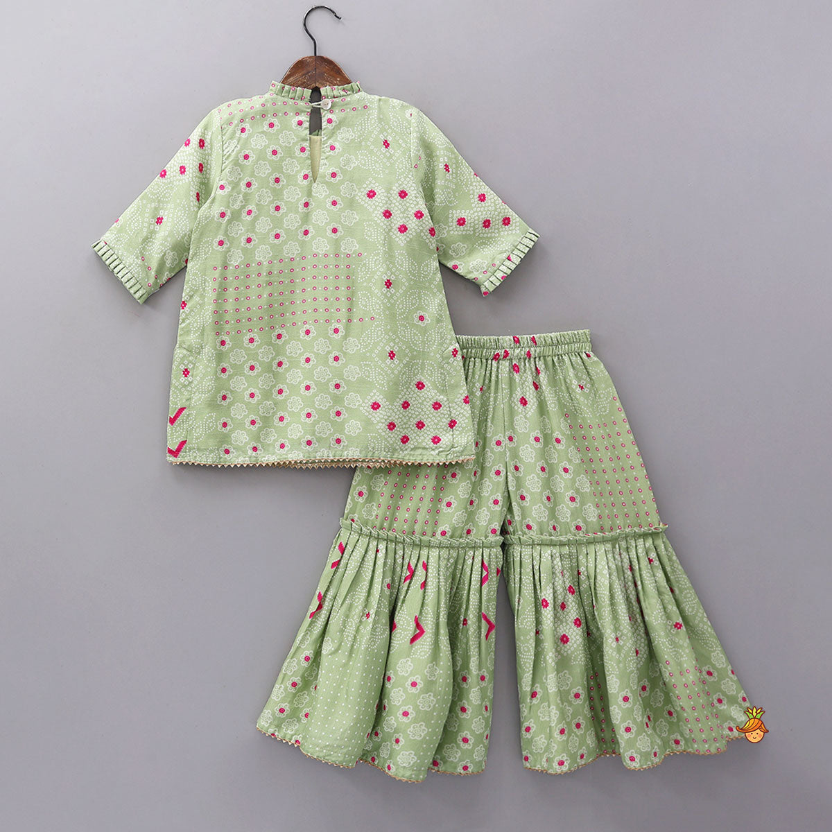 Pre Order: Contrasting Embroidered Yoke Kurti And Sharara