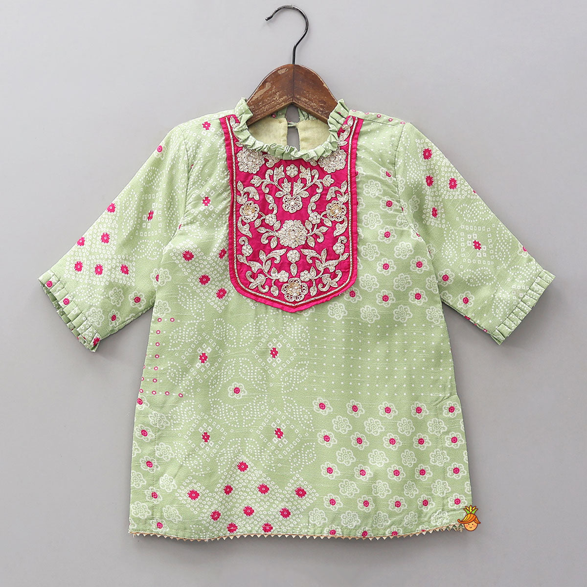 Pre Order: Contrasting Embroidered Yoke Kurti And Sharara