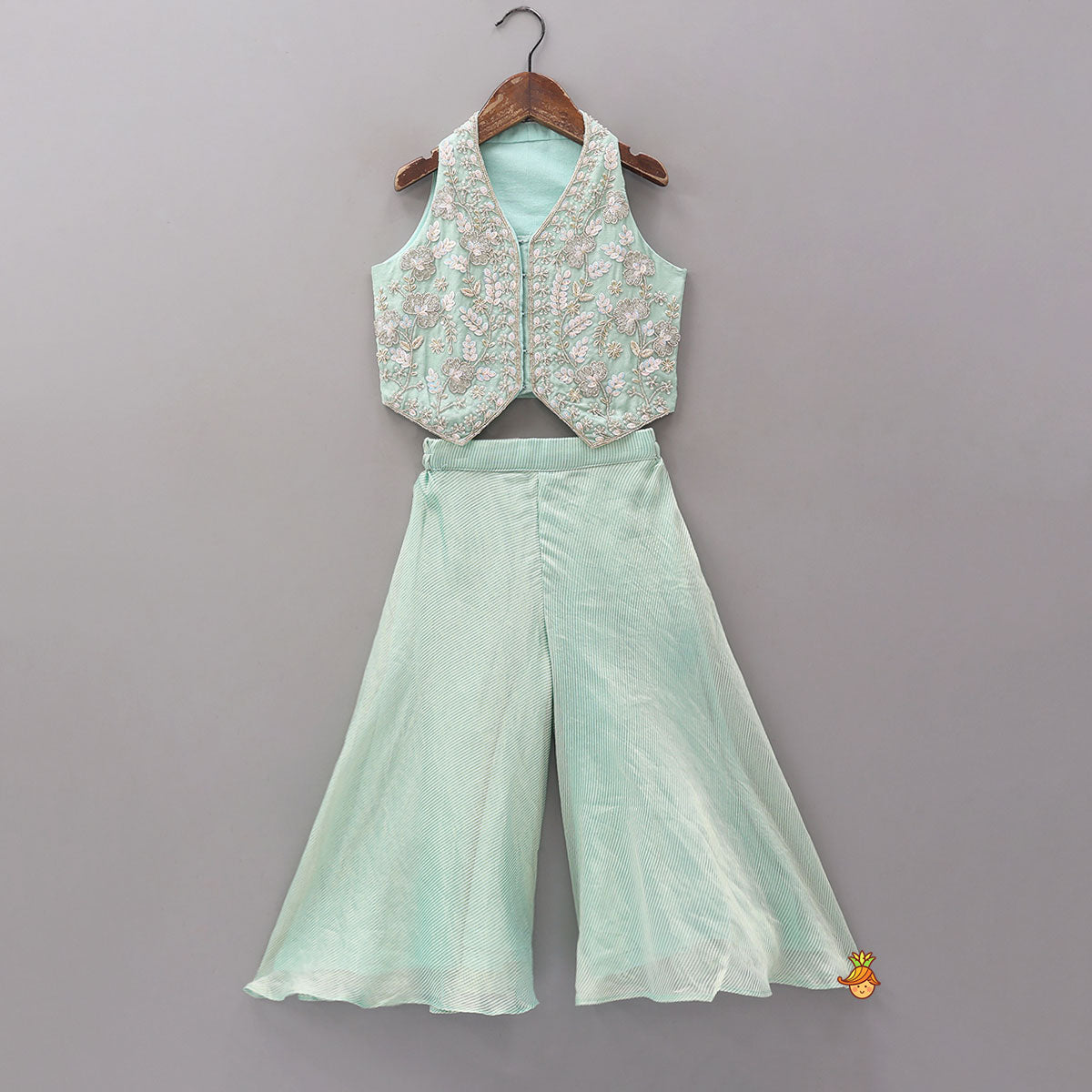 Pre Order: Stunning Embroidered Top And Shimmery Striped Palazzo