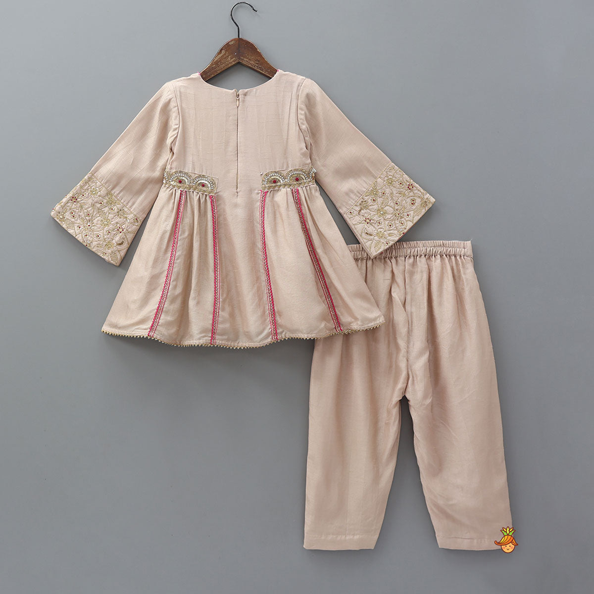 Side Gathered Kurti And Pant With Contrasting Dupatta