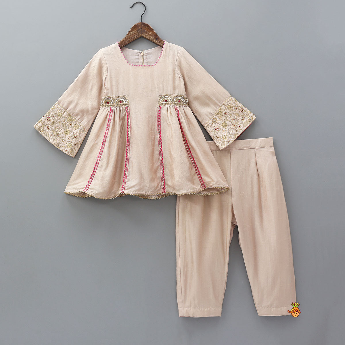 Side Gathered Kurti And Pant With Contrasting Dupatta