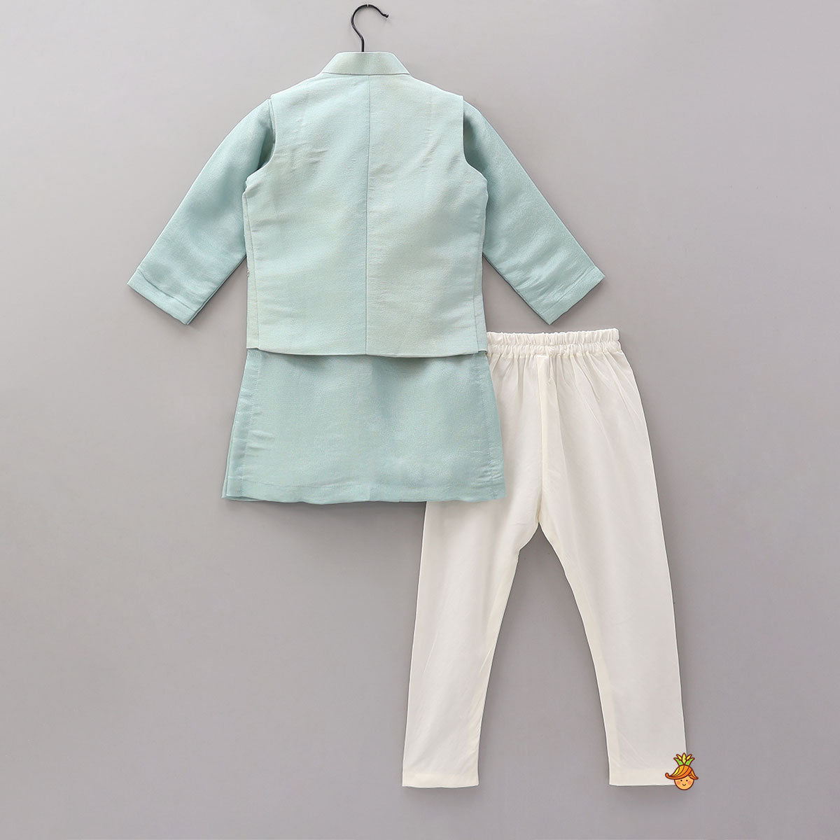 Pre Order: Shimmery Kurta With Open Jacket And Churidar