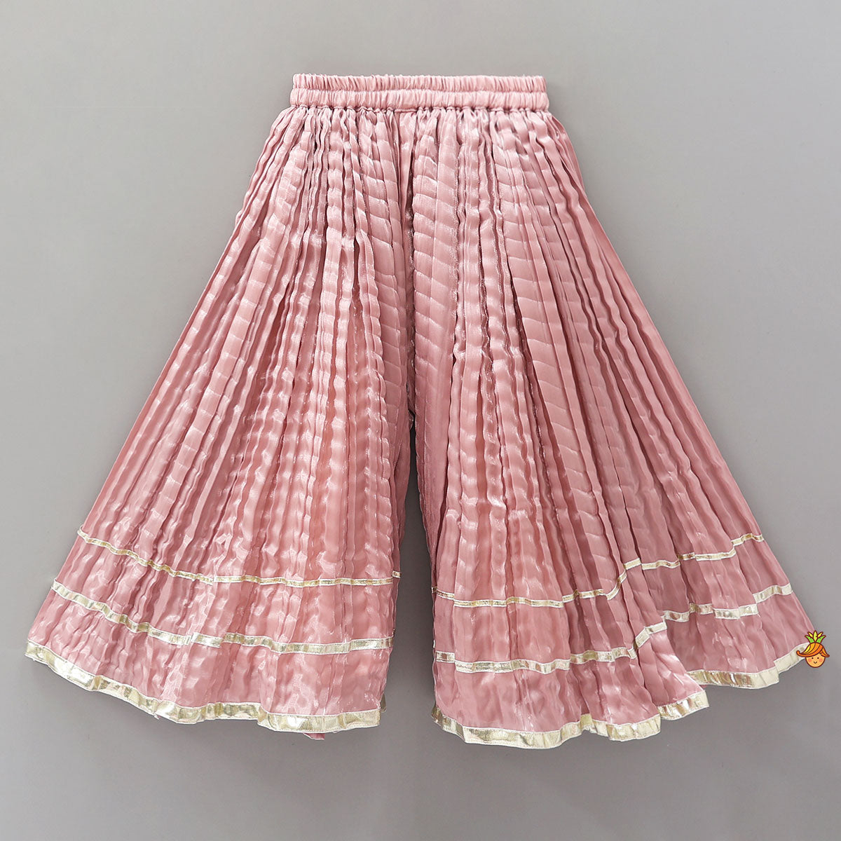 Pre Order: Sleeveless Sheen Kurti And Crushed Fabric Palazzo With Dupatta And Hair Tie