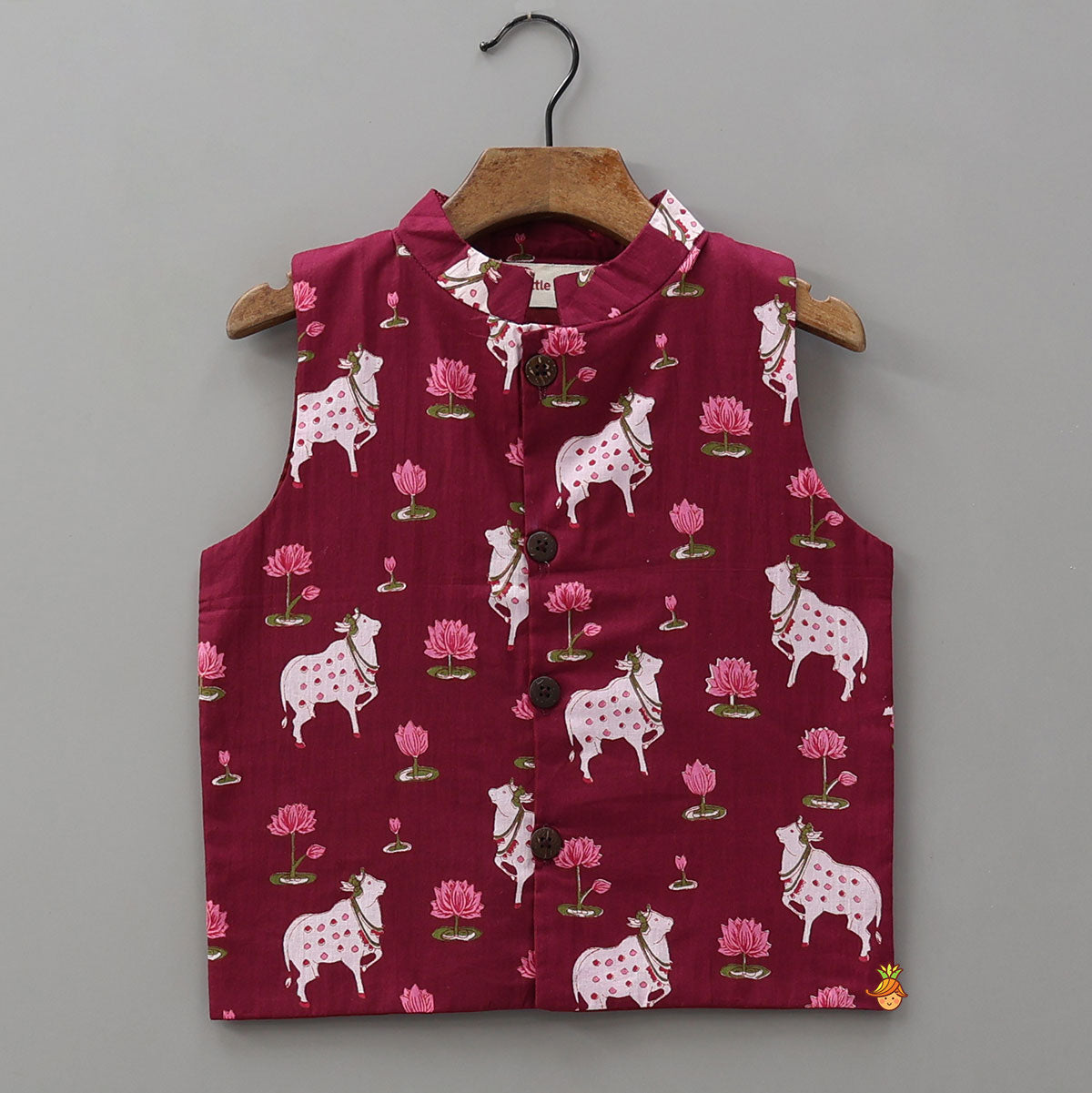Festive Cotton Ethnic Kurta With Printed Jacket And Pyjama