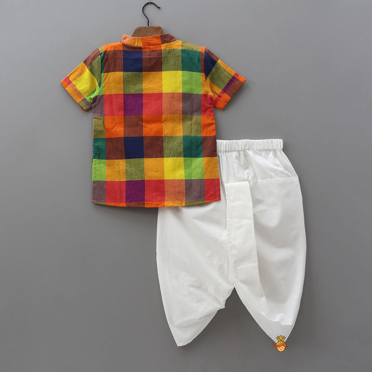 Side Panel Checkered Printed Kurta With Dhoti