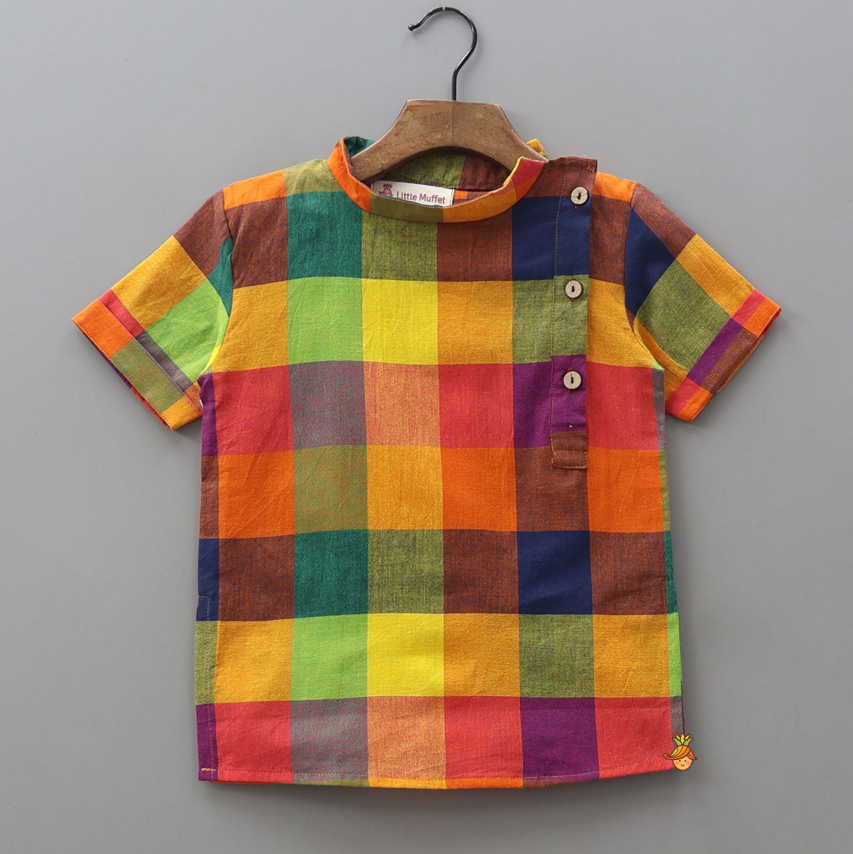 Side Panel Checkered Printed Kurta With Dhoti