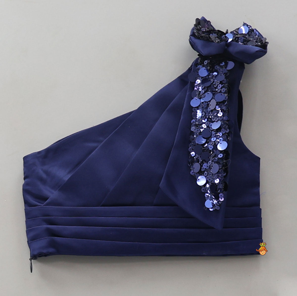 Pleated One Shoulder Crop Top And Gorgeous Sequined Lehenga