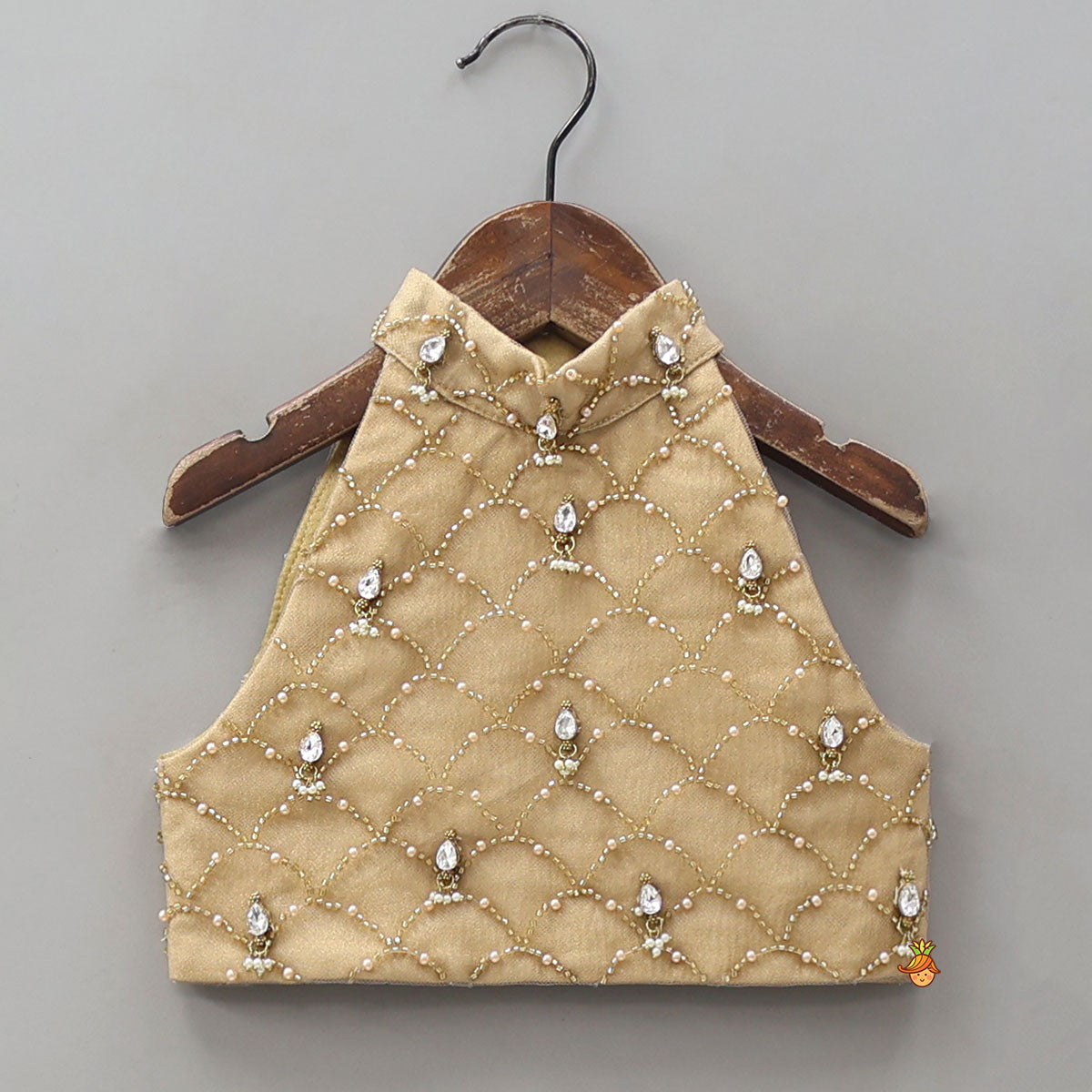 Hand Embroidered Halter Neck Crop Top And Shimmery Palazzo