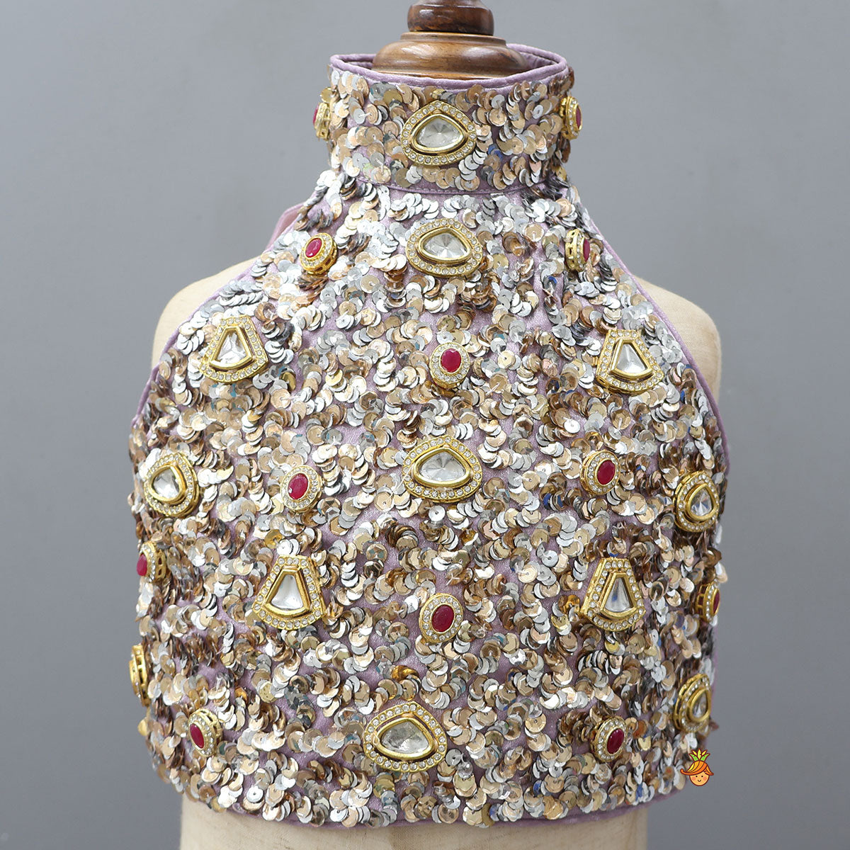 Hand Embroidered Shimmery Crop Top And Layered Lehenga