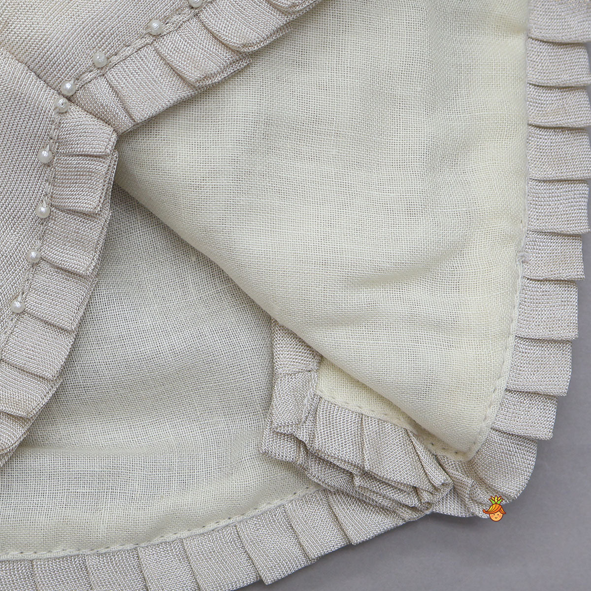 Pre Order: Faux Mirror Hand Work Shimmery Crop Top And Scalloped Lehenga With Matching Dupatta