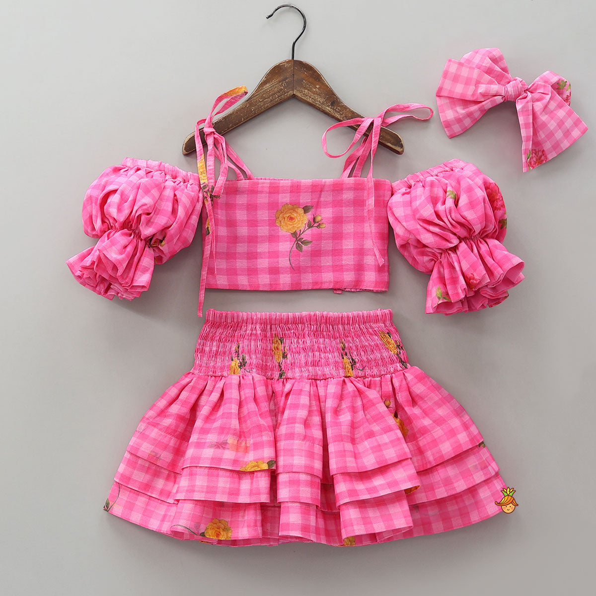 Pre Order: Smocked Back Crop Top With Elasticated Skirt And Matching Head Band