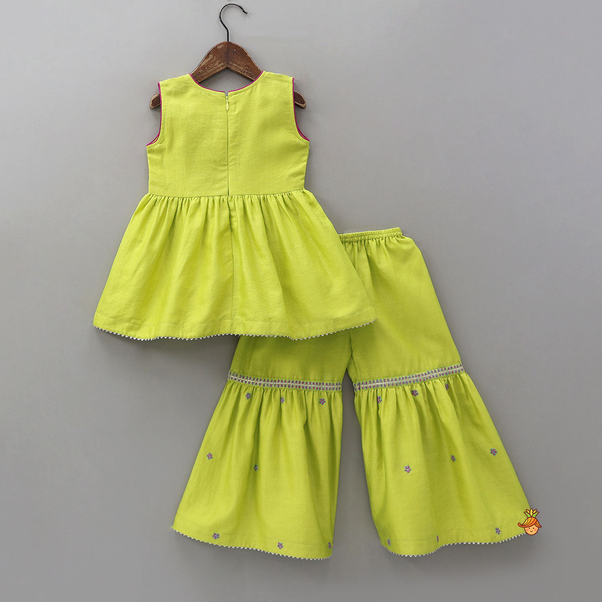 Pre Order: Booti Work Kurti And Sharara With Matching Scalloped Dupatta