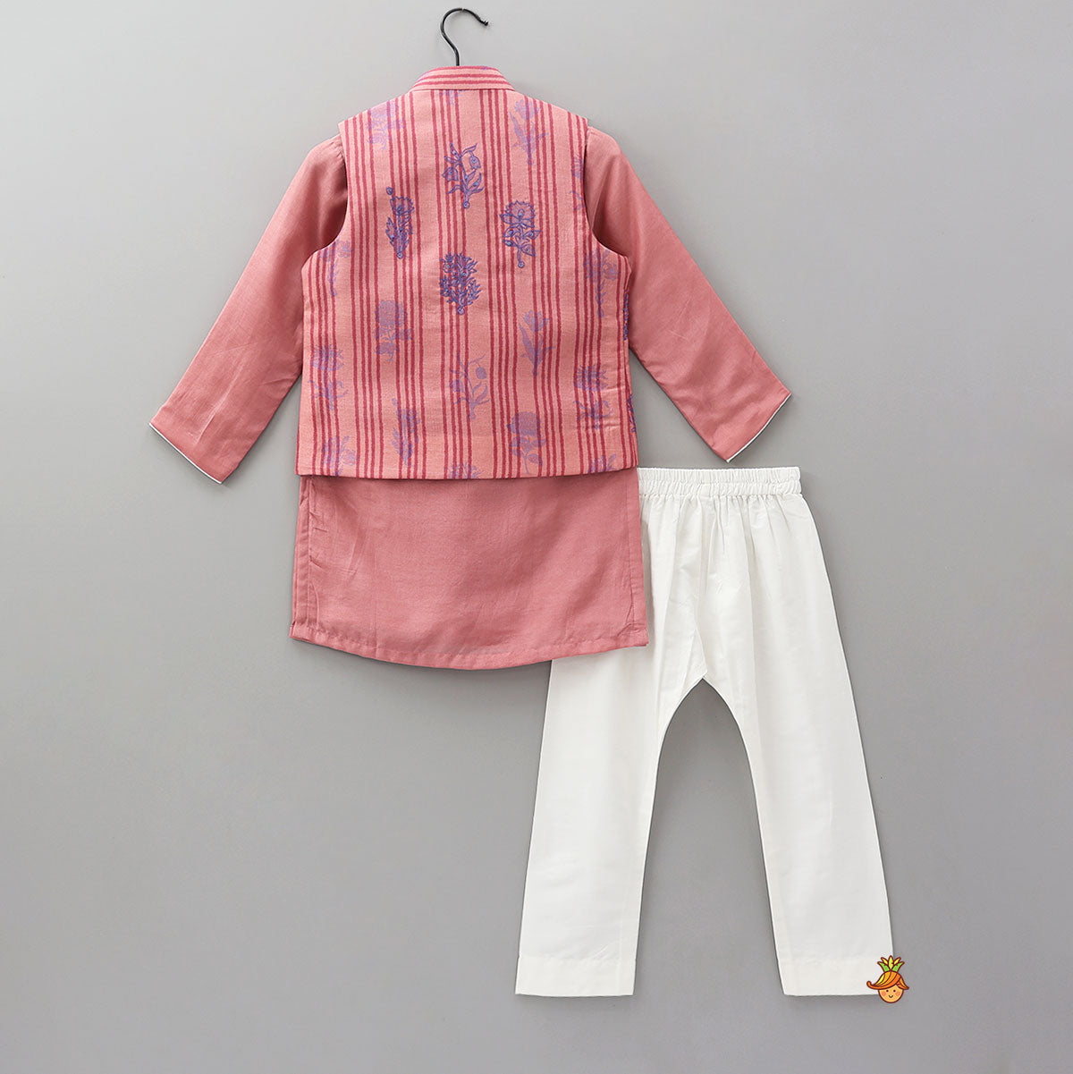 Pre Order: Thread Embroidered Ethnic Kurta With Floral Jacket And Pyjama