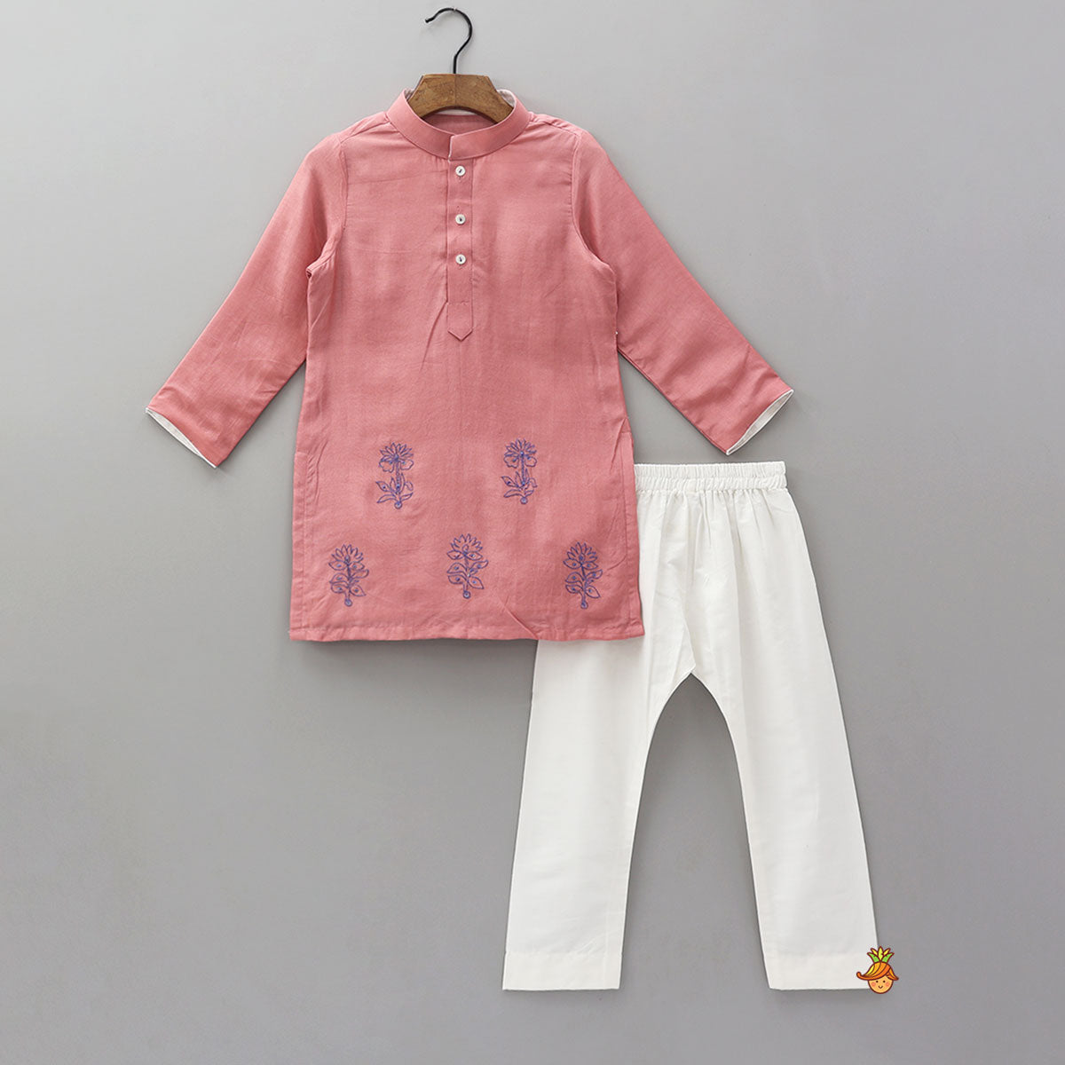 Pre Order: Thread Embroidered Ethnic Kurta With Floral Jacket And Pyjama