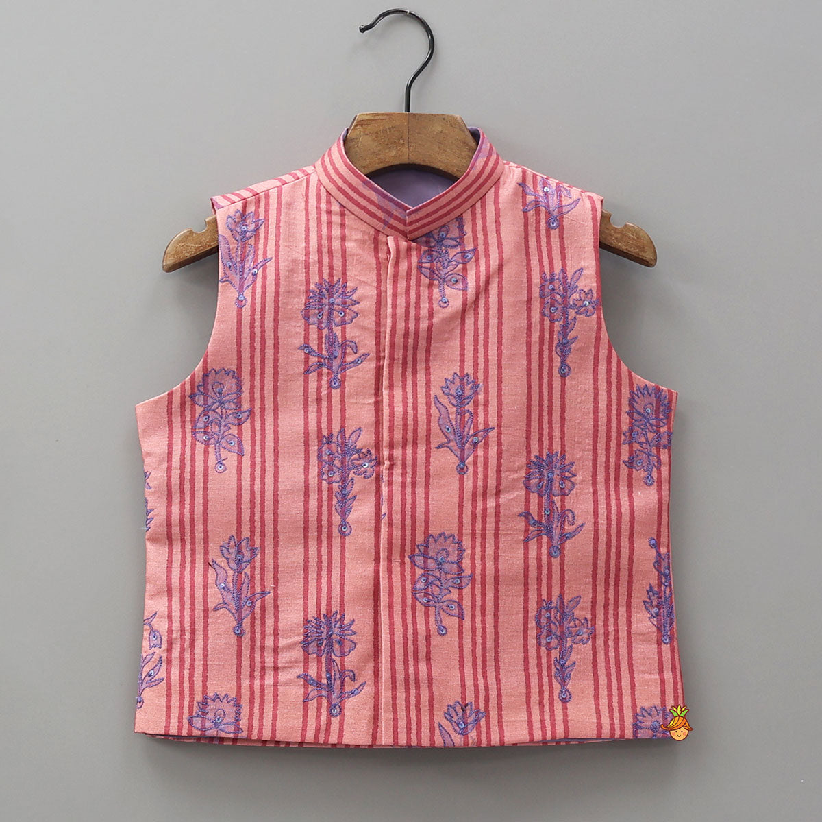 Pre Order: Thread Embroidered Ethnic Kurta With Floral Jacket And Pyjama