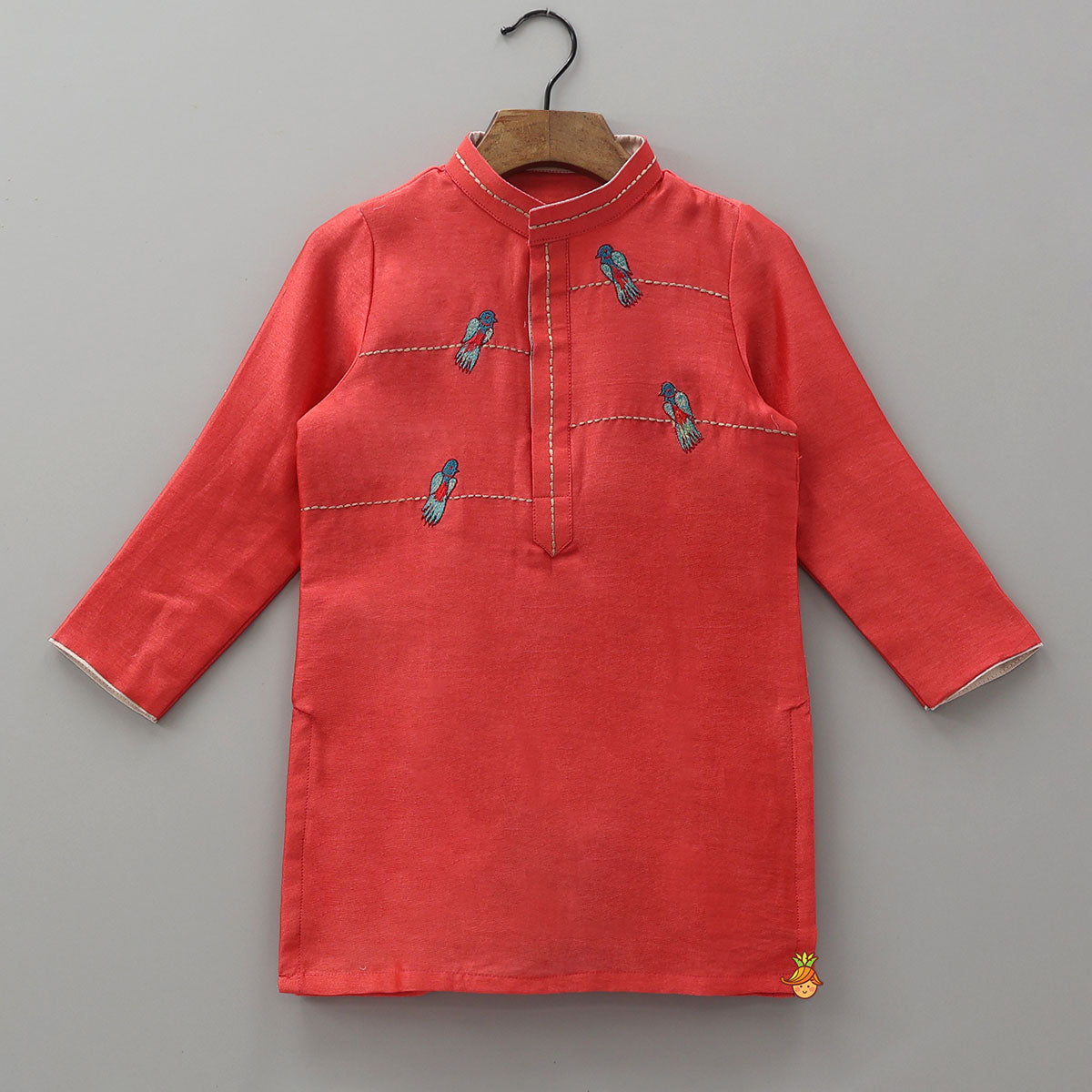 Pre Order: Bird Motif Thread Embroidered Kurta And Pyjama