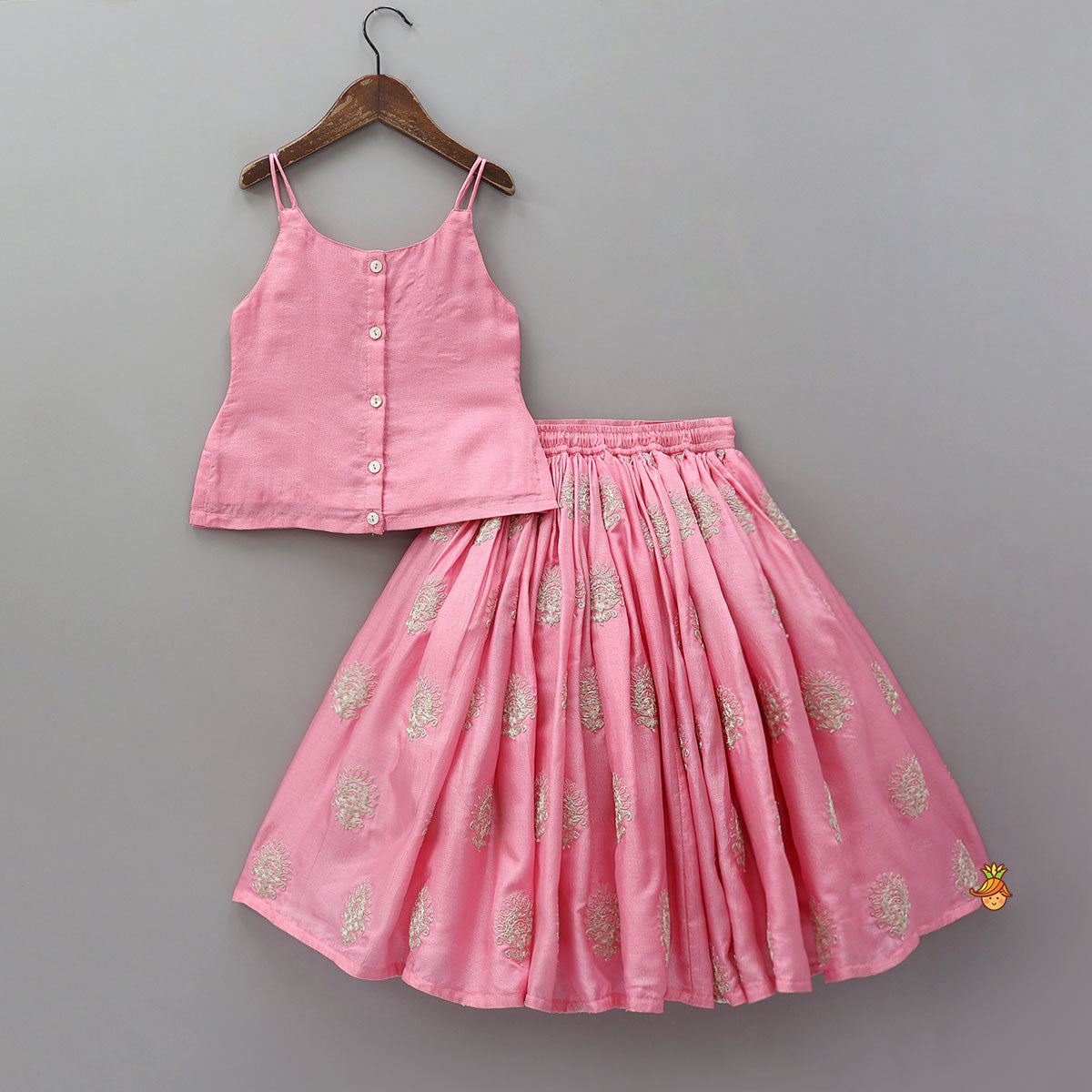 Pre Order: Hand Embroidered Strappy Top And Lehenga With Dupatta