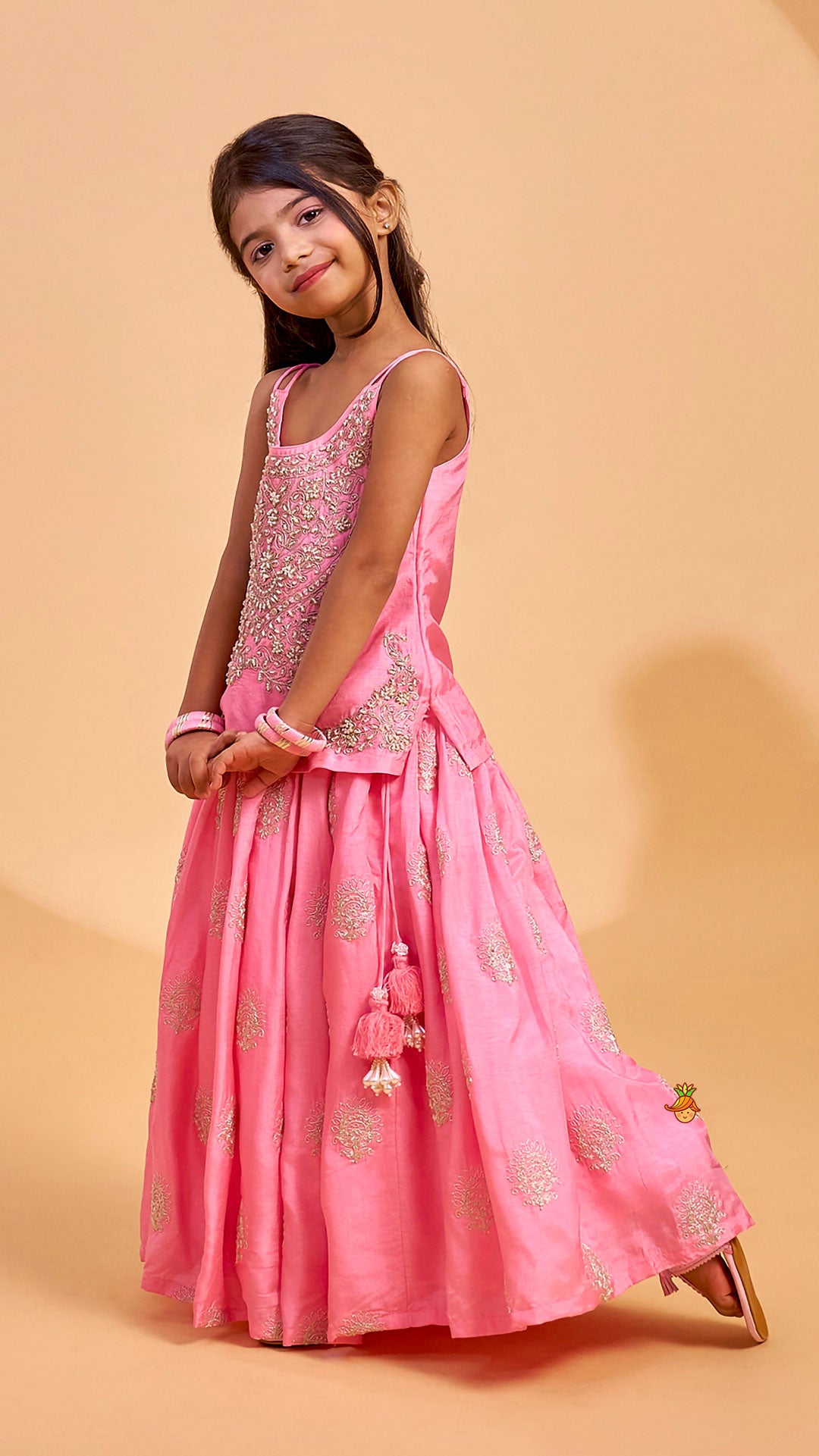 Pre Order: Hand Embroidered Strappy Top And Lehenga With Dupatta