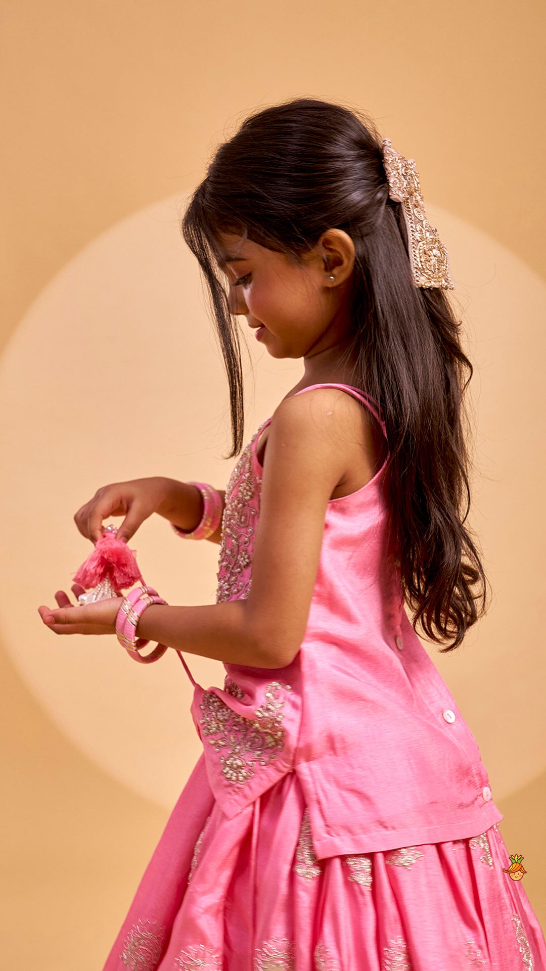 Pre Order: Hand Embroidered Strappy Top And Lehenga With Dupatta