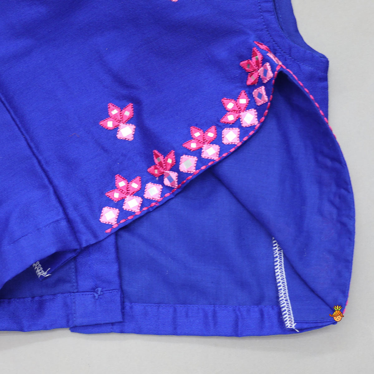 Pre Order: Faux Mirror Work Top And Printed Lehenga