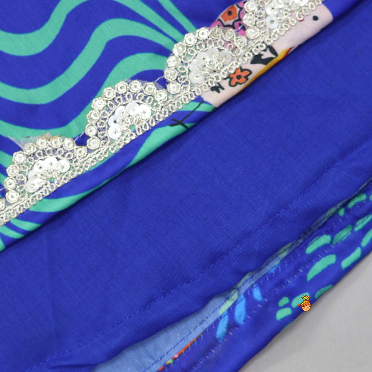 Pre Order: Faux Mirror Work Top And Printed Lehenga